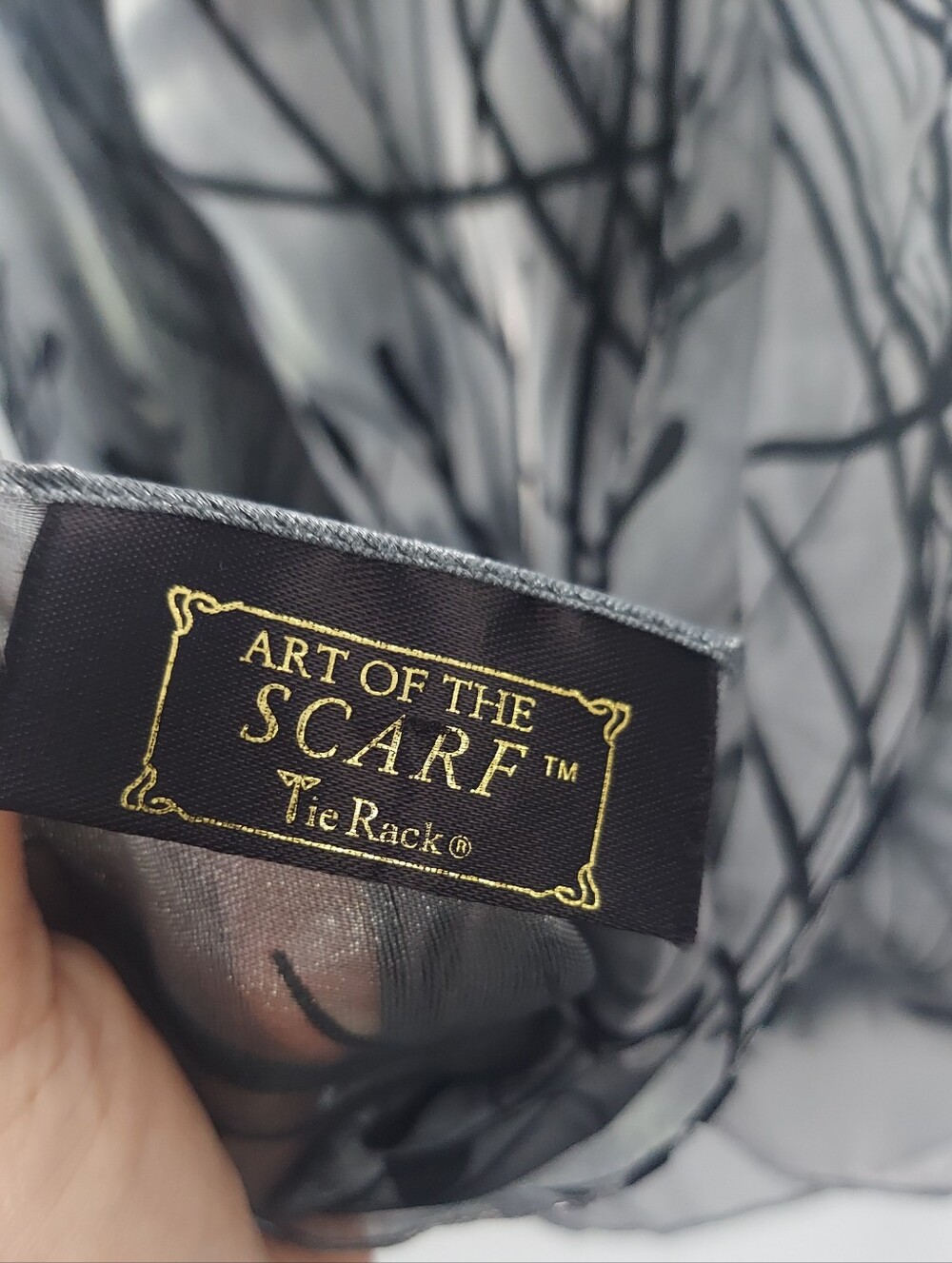 Art Of The Scarf Tie Rack Sheer Metallic Grey Scarf With Velvet Abstract Decor - Picture 2 of 6